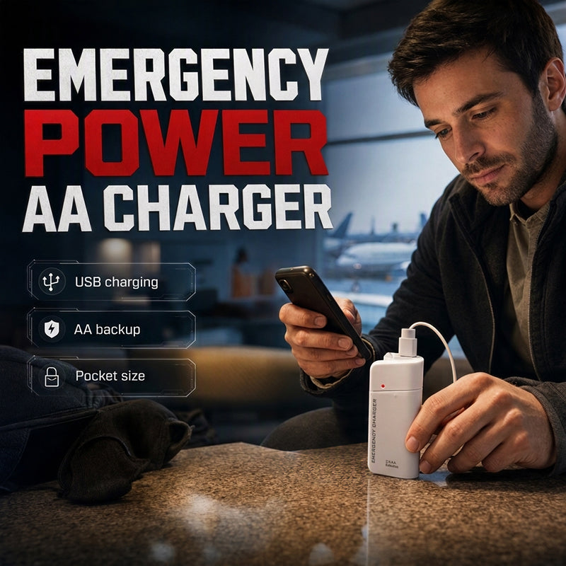 Caricatore telefonico di emergenza portatile, power bank alimentato da batterie AA con torcia LED