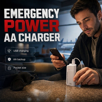 Caricatore telefonico di emergenza portatile, power bank alimentato da batterie AA con torcia LED