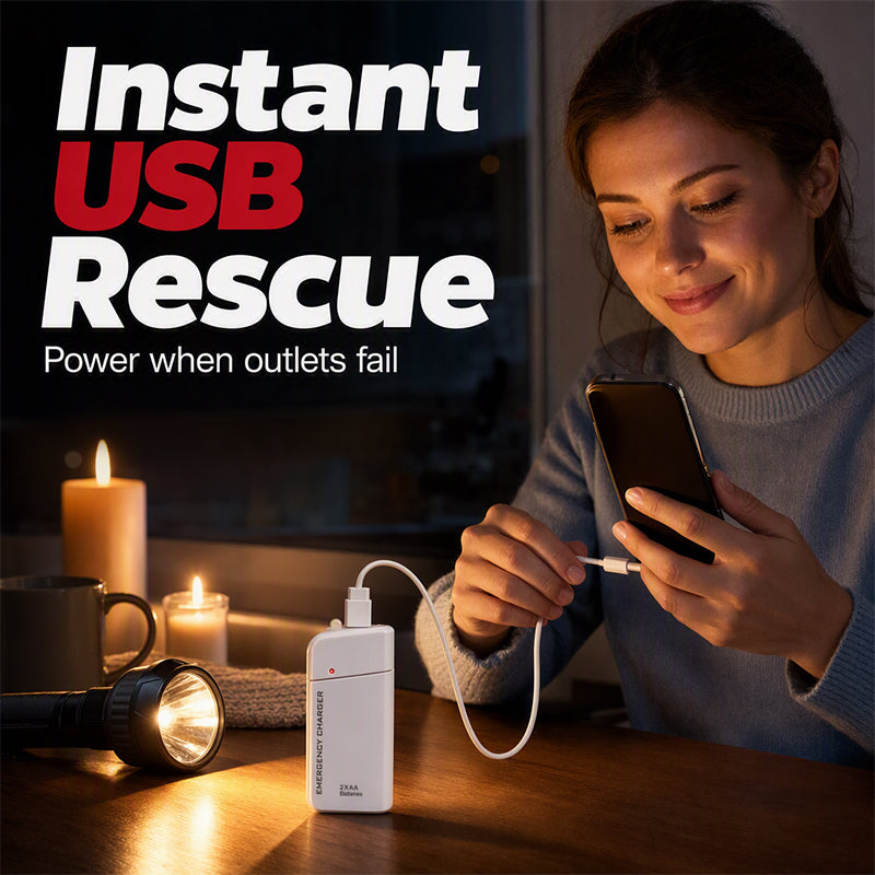 Caricatore telefonico di emergenza portatile, power bank alimentato da batterie AA con torcia LED