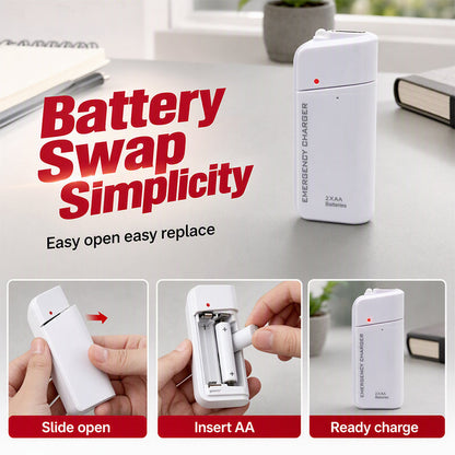Caricatore telefonico di emergenza portatile, power bank alimentato da batterie AA con torcia LED