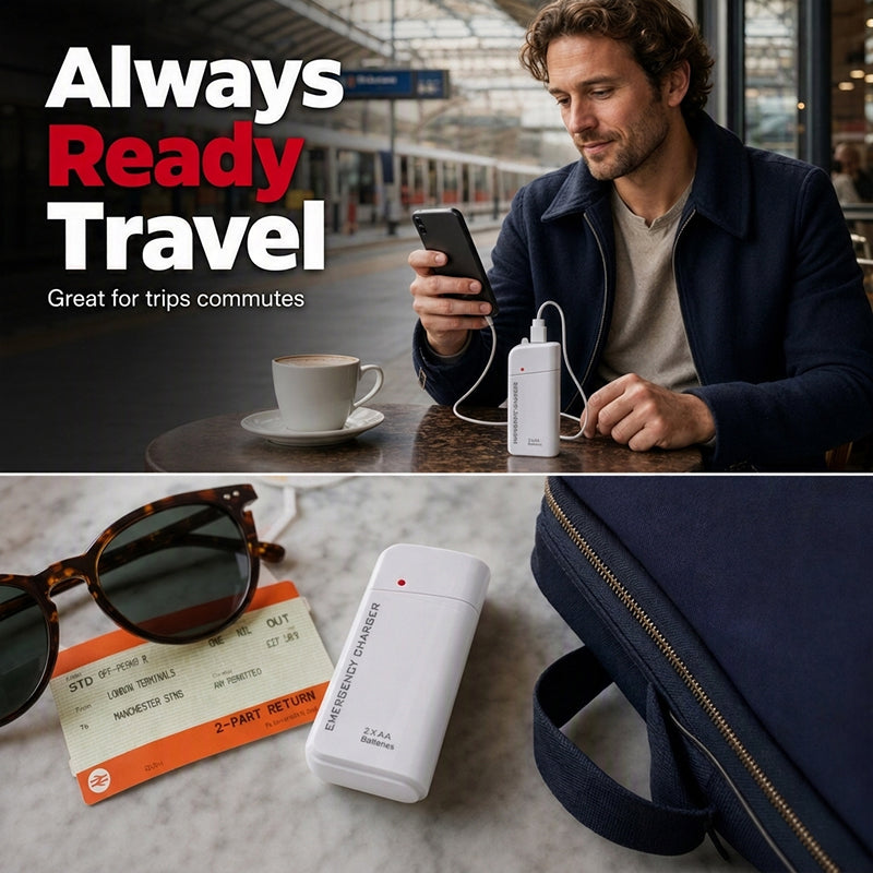 Caricatore telefonico di emergenza portatile, power bank alimentato da batterie AA con torcia LED