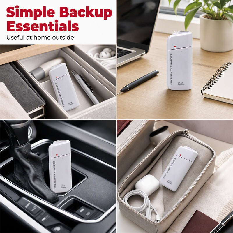 Caricatore telefonico di emergenza portatile, power bank alimentato da batterie AA con torcia LED
