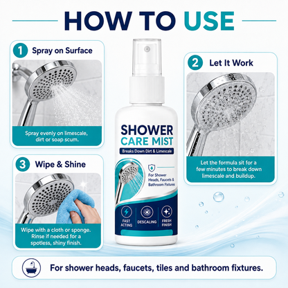 🚿 Spray Anticalcare ad Azione Rapida per Soffioni Doccia e Rubinetti – 50ml, Rimuove Depositi Minerali & Calcare – 1+1 Gratis ✨