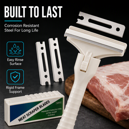 🥩🔥 50% DI SCONTO! Raschietto per carne in acciaio inox – Utensile pratico per rimuovere grasso e fasce da manzo e maiale 🔪✨
