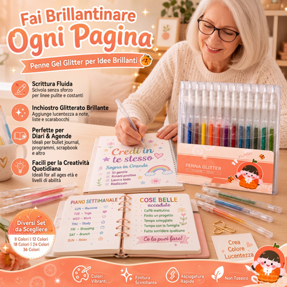 🎨 Set penne glitter ad asciugatura rapida – Ideali per biglietti, planner e scrapbook | Inchiostro brillante valido su carta chiara e scura ✨