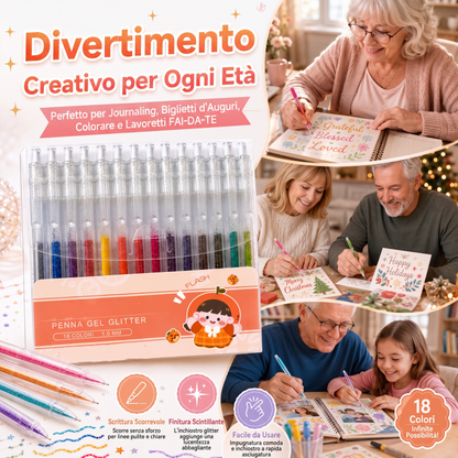 🎨 Set penne glitter ad asciugatura rapida – Ideali per biglietti, planner e scrapbook | Inchiostro brillante valido su carta chiara e scura ✨