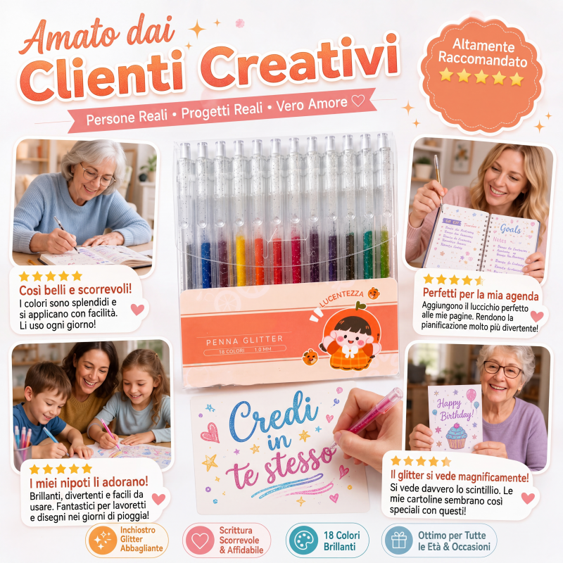 🎨 Set penne glitter ad asciugatura rapida – Ideali per biglietti, planner e scrapbook | Inchiostro brillante valido su carta chiara e scura ✨