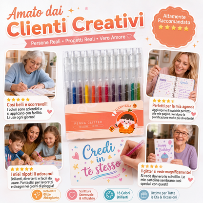 🎨 Set penne glitter ad asciugatura rapida – Ideali per biglietti, planner e scrapbook | Inchiostro brillante valido su carta chiara e scura ✨