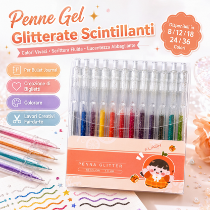 🎨 Set penne glitter ad asciugatura rapida – Ideali per biglietti, planner e scrapbook | Inchiostro brillante valido su carta chiara e scura ✨