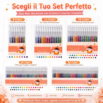 🎨 Set penne glitter ad asciugatura rapida – Ideali per biglietti, planner e scrapbook | Inchiostro brillante valido su carta chiara e scura ✨