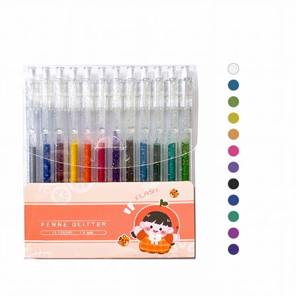 🎨 Set penne glitter ad asciugatura rapida – Ideali per biglietti, planner e scrapbook | Inchiostro brillante valido su carta chiara e scura ✨