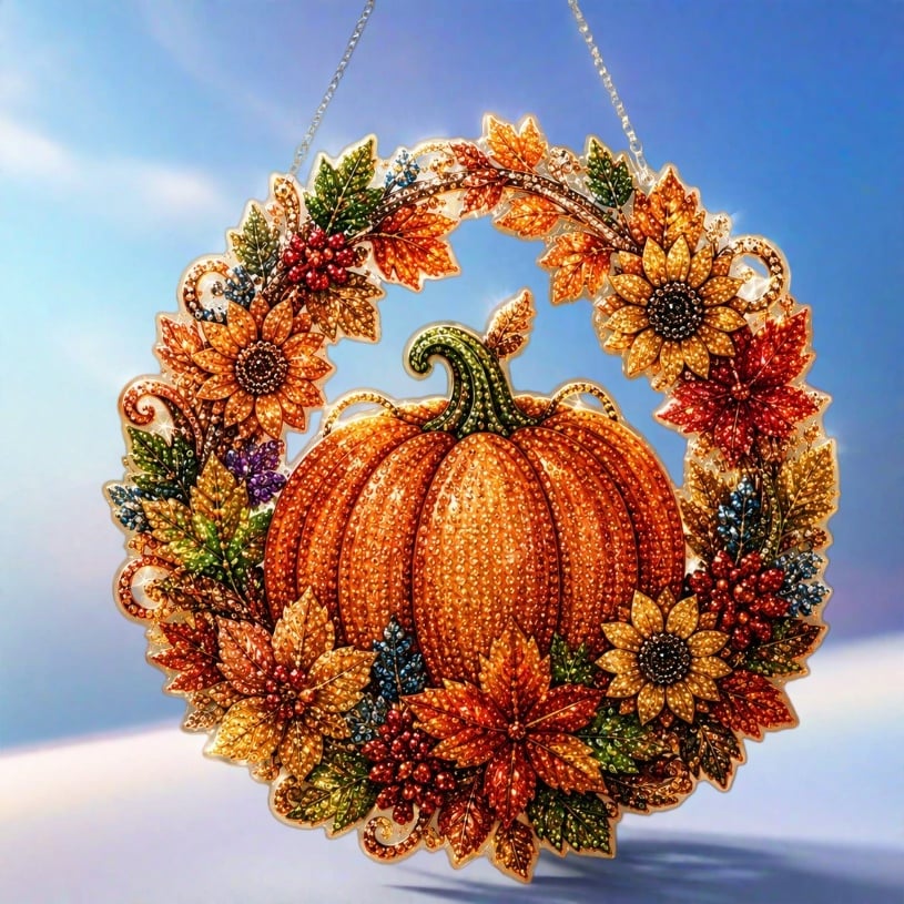 🍂 Corona autunnale di zucche con motivo a rombo da appendere – Kit DIY completo