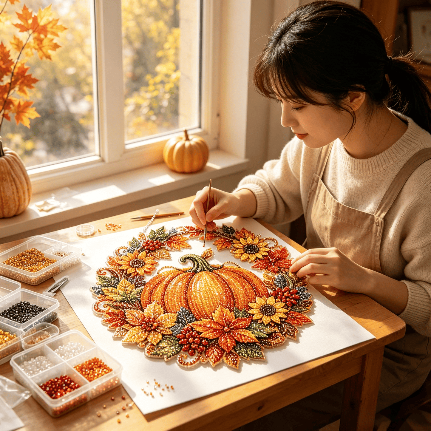 🍂 Corona autunnale di zucche con motivo a rombo da appendere – Kit DIY completo