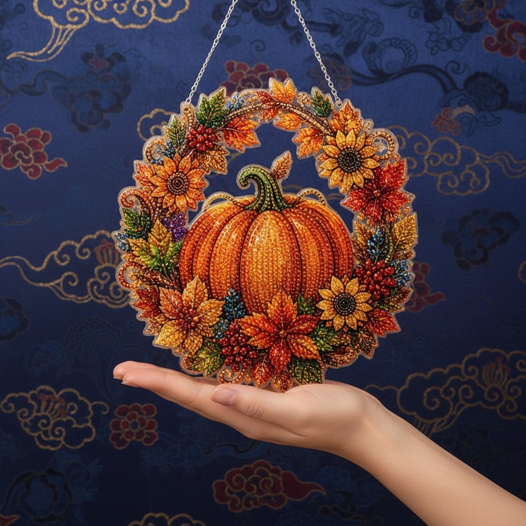 🍂 Corona autunnale di zucche con motivo a rombo da appendere – Kit DIY completo