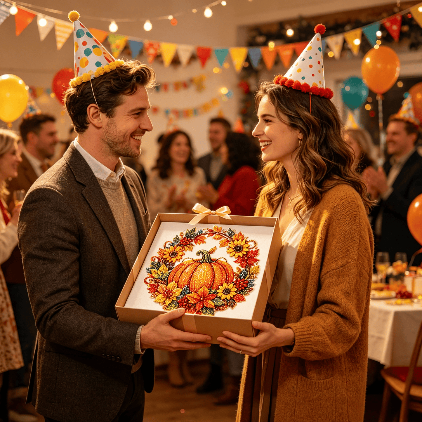 🍂 Corona autunnale di zucche con motivo a rombo da appendere – Kit DIY completo