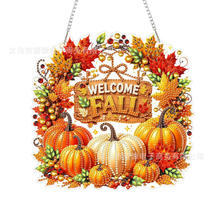 🍂 Corona autunnale di zucche con motivo a rombo da appendere – Kit DIY completo