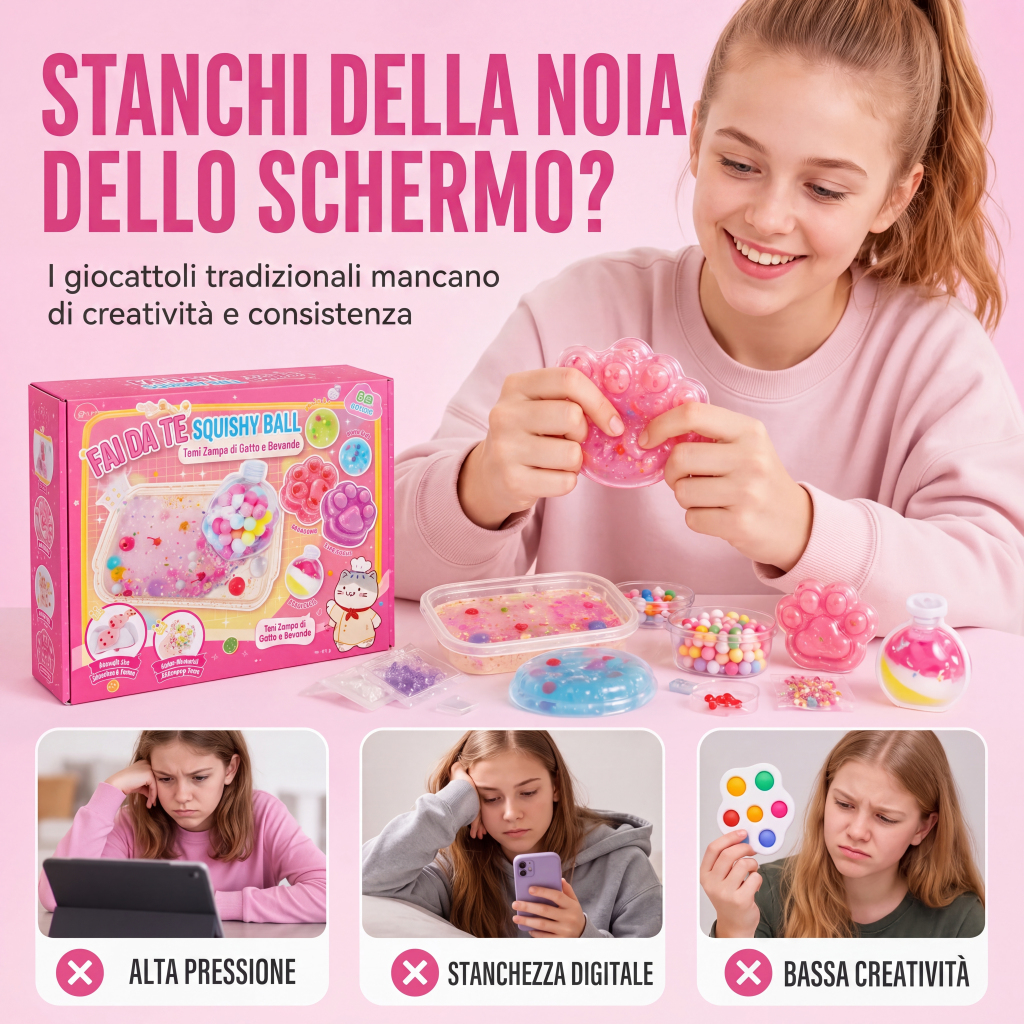 Kit Fai-da-Te di Giocattolo Squishy Ghiaccio Fritto con Design a Zampa di Gatto per Bambini