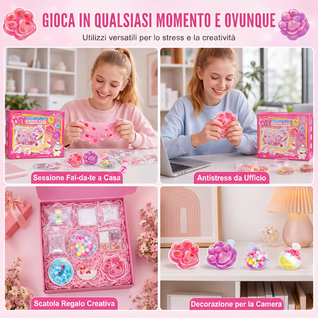 Kit Fai-da-Te di Giocattolo Squishy Ghiaccio Fritto con Design a Zampa di Gatto per Bambini