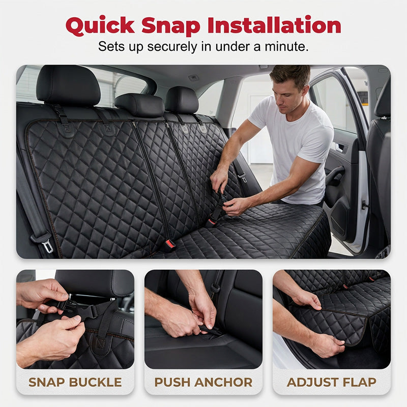 🐶 Coprisedile Auto Impermeabile per Cani | 💧 Protezione Totale da Fango e Liquidi | 🚗 Design con Cerniera Divisa | 🛡️ Aperture per Cinture di Sicurezza