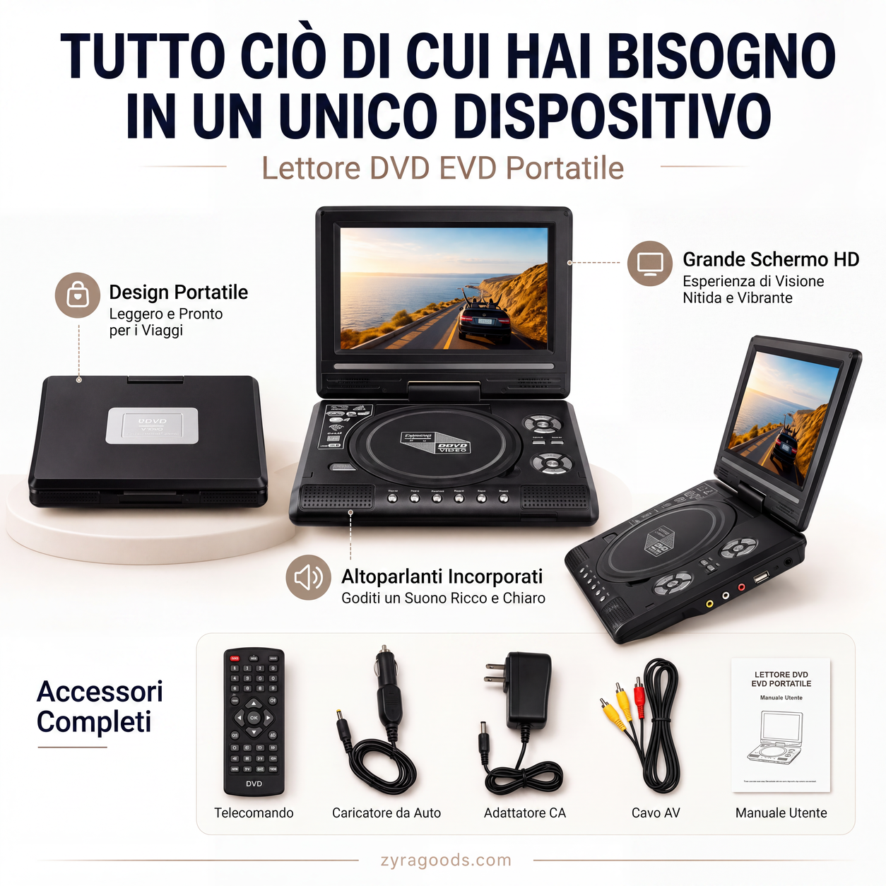 📺 Lettore DVD/EVD portatile HD da 7,8" – Schermo ampio, ricaricabile e compatibile con DVD/CD/USB/SD – Perfetto per casa e viaggi