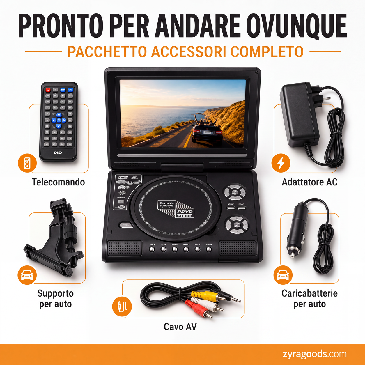 📺 Lettore DVD/EVD portatile HD da 7,8" – Schermo ampio, ricaricabile e compatibile con DVD/CD/USB/SD – Perfetto per casa e viaggi