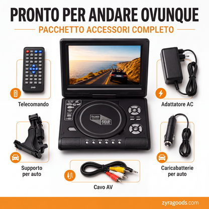 📺 Lettore DVD/EVD portatile HD da 7,8" – Schermo ampio, ricaricabile e compatibile con DVD/CD/USB/SD – Perfetto per casa e viaggi