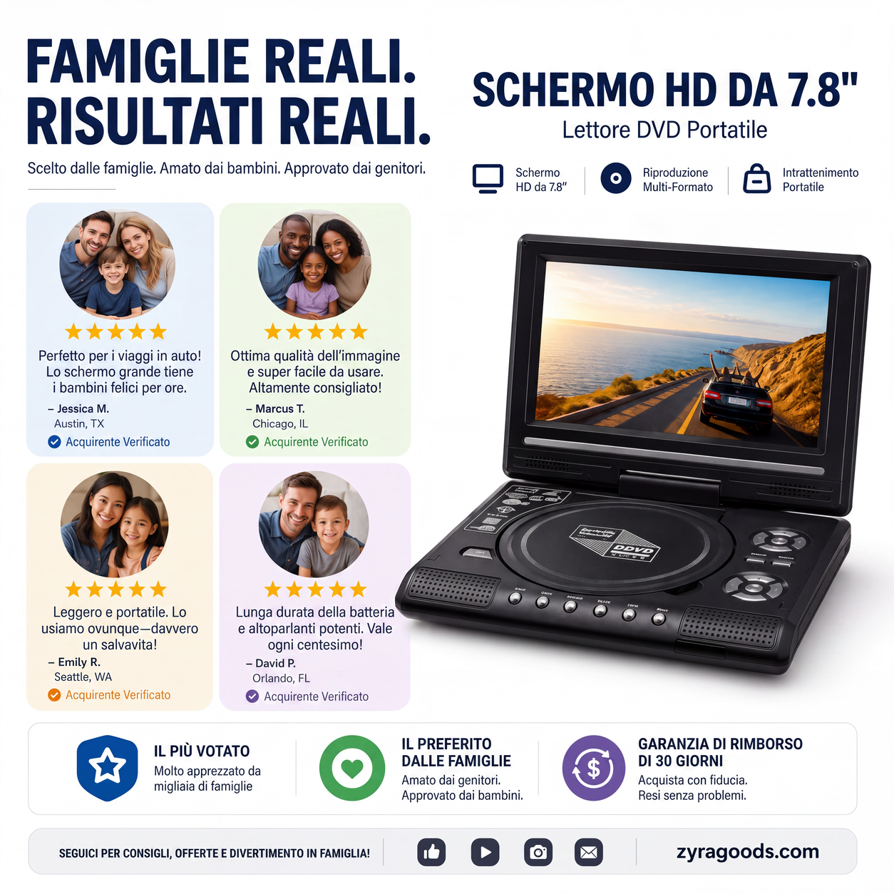 📺 Lettore DVD/EVD portatile HD da 7,8" – Schermo ampio, ricaricabile e compatibile con DVD/CD/USB/SD – Perfetto per casa e viaggi