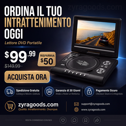 📺 Lettore DVD/EVD portatile HD da 7,8" – Schermo ampio, ricaricabile e compatibile con DVD/CD/USB/SD – Perfetto per casa e viaggi