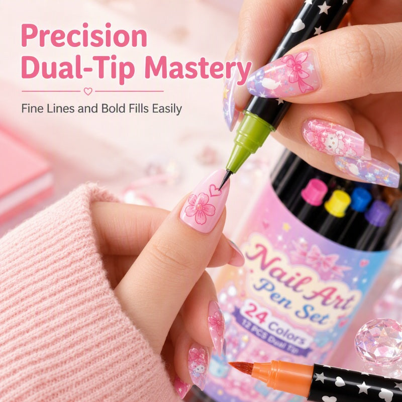 💅 OFFERTA LIMITATA 50% DI SCONTO! 💥 Set di penne per nail art a doppia punta, 24 colori – Creative, qualità da salone, fai da te semplice ✨