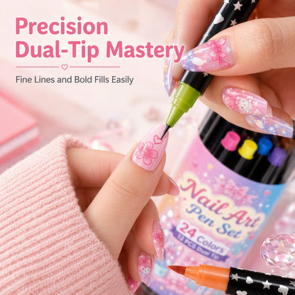 💅 OFFERTA LIMITATA 50% DI SCONTO! 💥 Set di penne per nail art a doppia punta, 24 colori – Creative, qualità da salone, fai da te semplice ✨