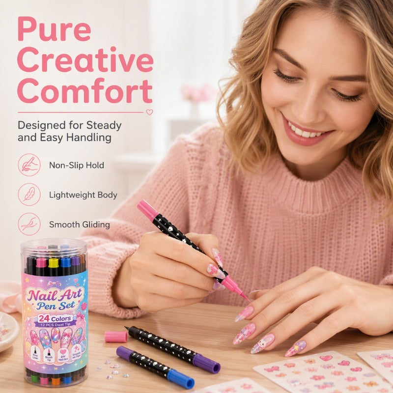 💅 OFFERTA LIMITATA 50% DI SCONTO! 💥 Set di penne per nail art a doppia punta, 24 colori – Creative, qualità da salone, fai da te semplice ✨