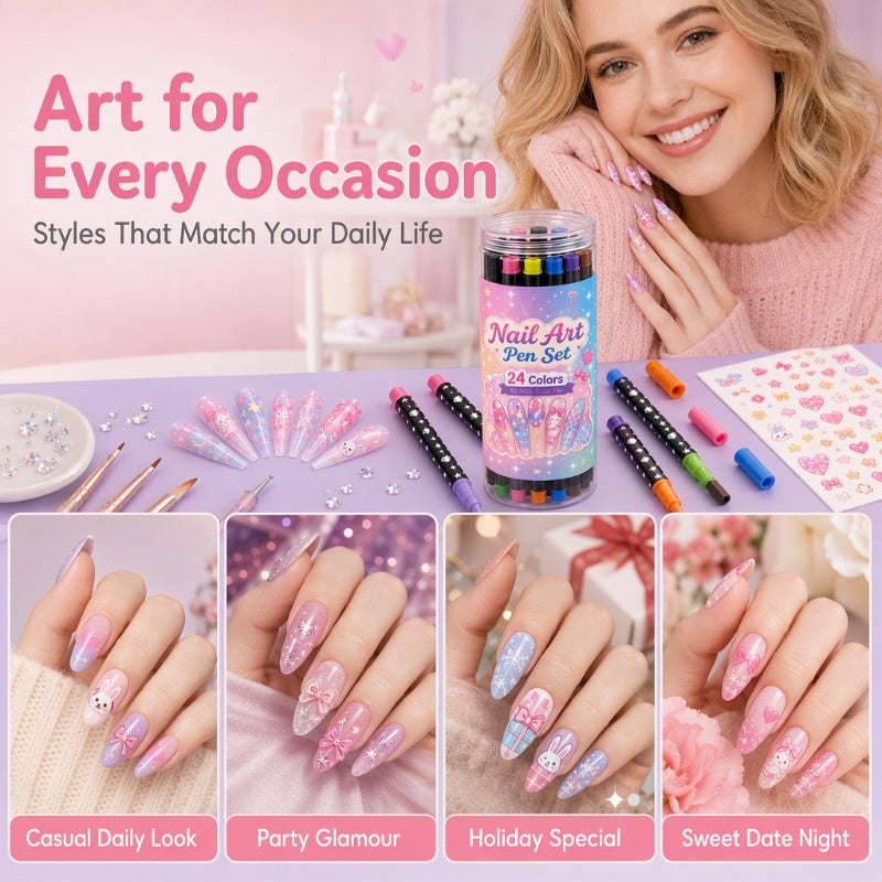 💅 OFFERTA LIMITATA 50% DI SCONTO! 💥 Set di penne per nail art a doppia punta, 24 colori – Creative, qualità da salone, fai da te semplice ✨