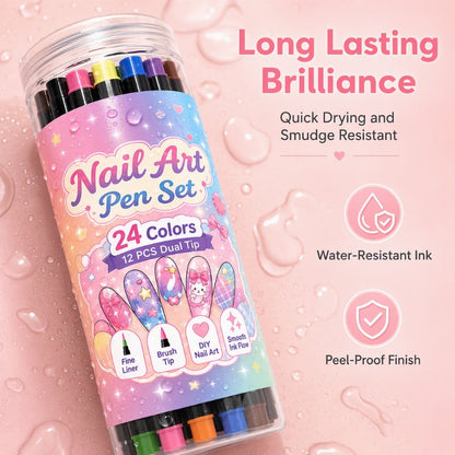💅 OFFERTA LIMITATA 50% DI SCONTO! 💥 Set di penne per nail art a doppia punta, 24 colori – Creative, qualità da salone, fai da te semplice ✨