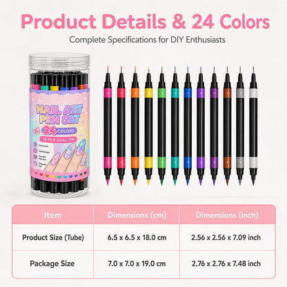 💅 OFFERTA LIMITATA 50% DI SCONTO! 💥 Set di penne per nail art a doppia punta, 24 colori – Creative, qualità da salone, fai da te semplice ✨
