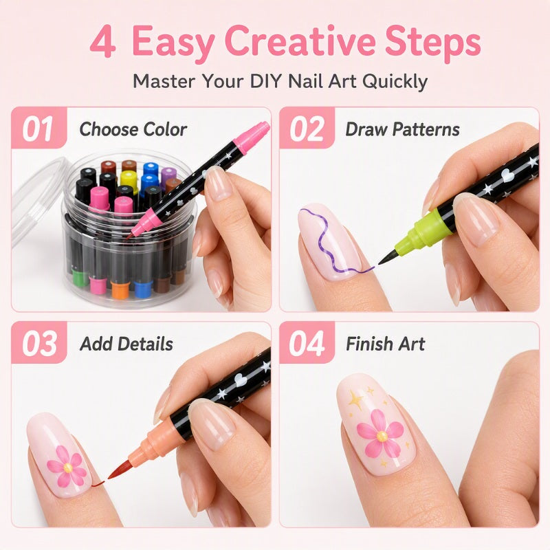 💅 OFFERTA LIMITATA 50% DI SCONTO! 💥 Set di penne per nail art a doppia punta, 24 colori – Creative, qualità da salone, fai da te semplice ✨