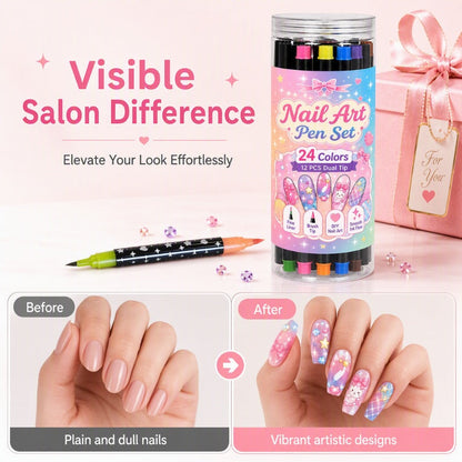 💅 OFFERTA LIMITATA 50% DI SCONTO! 💥 Set di penne per nail art a doppia punta, 24 colori – Creative, qualità da salone, fai da te semplice ✨