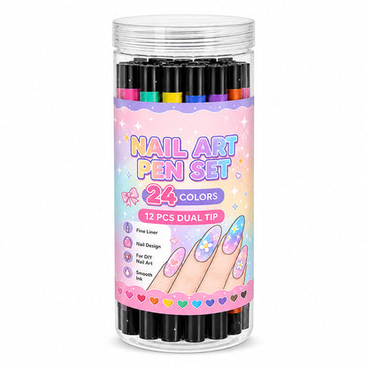 💅 OFFERTA LIMITATA 50% DI SCONTO! 💥 Set di penne per nail art a doppia punta, 24 colori – Creative, qualità da salone, fai da te semplice ✨
