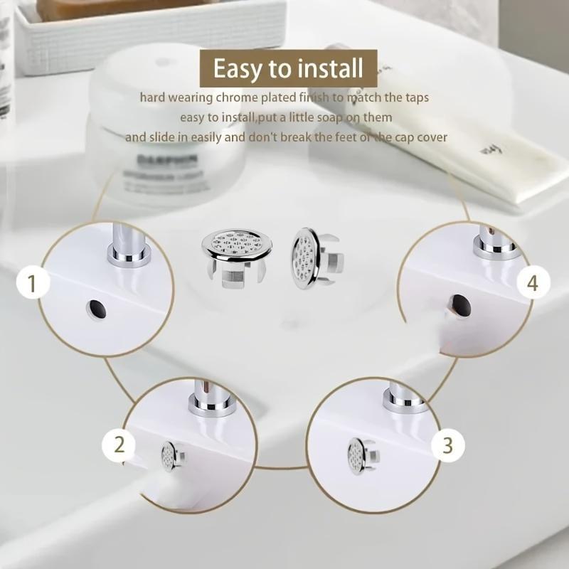 Copertura per Scarico Lavandino Bagno, 4 Pezzi Coperchio Rotondo per Scarico, Anello di Ricambio per Foro Troppo Pieno, Accessorio per Lavabo Cucina e Bagno, Articoli e Componenti per Bagno, Tappo per Scarico