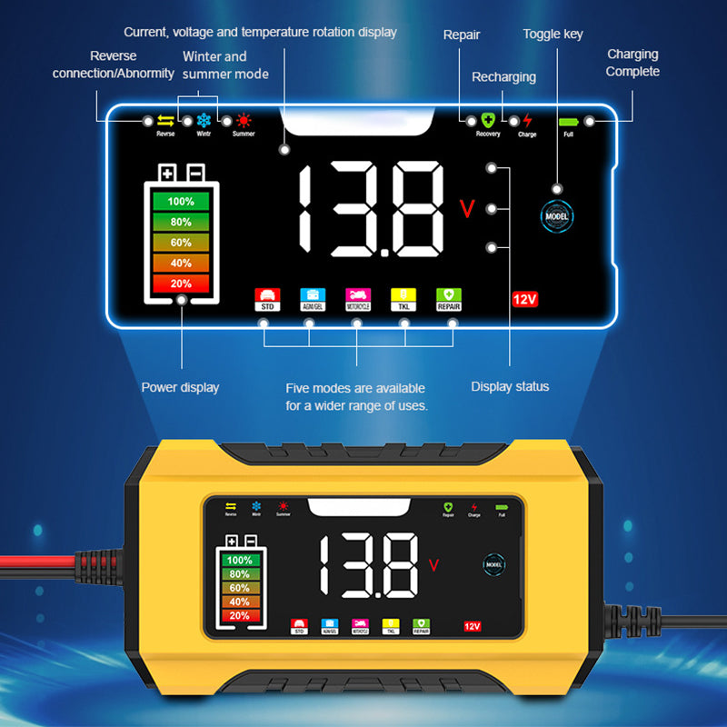 🔋 Caricabatterie Intelligente 12V 6A | Ricarica in 9 Fasi e Riparazione a Impulsi ⚡ | Display LCD a Colori, Compensazione Termica 🌡️ | Protezioni Multiple Integrate 🛡️