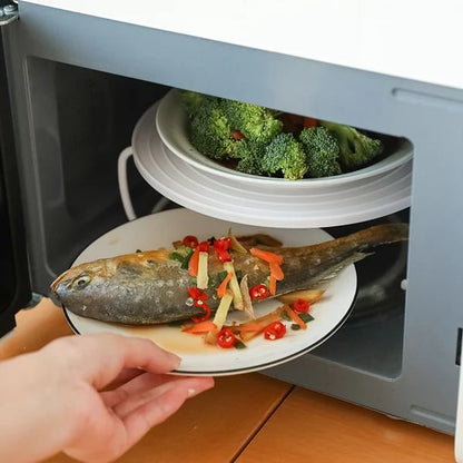 🍽️ Vassoio Pieghevole 2-in-1 per Microonde – Riscalda Due Pietanze Insieme | Manici Cool-Touch Antiscottatura | Silicone Alimentare Senza BPA | Antiscivolo e Salvaspazio | Ø 23,5 × 8,3 cm ✨
