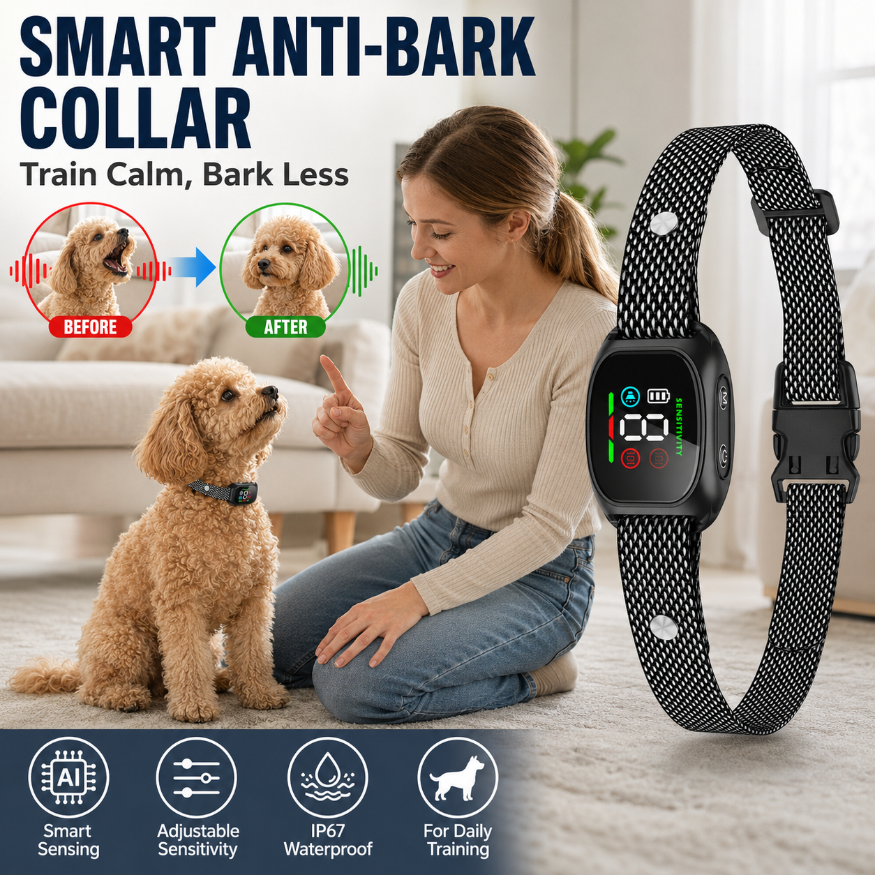 Collare antiabbaio intelligente per cani