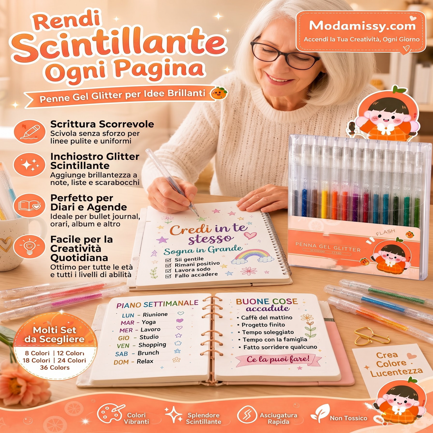 ✨ULTIMO GIORNO DI SALDO!!⚡OLTRE 50.000 PEZZI VENDUTI!🎁Set di penne gel glitterate