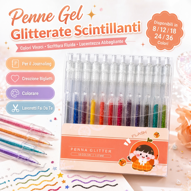 ✨ULTIMO GIORNO DI SALDO!!⚡OLTRE 50.000 PEZZI VENDUTI!🎁Set di penne gel glitterate