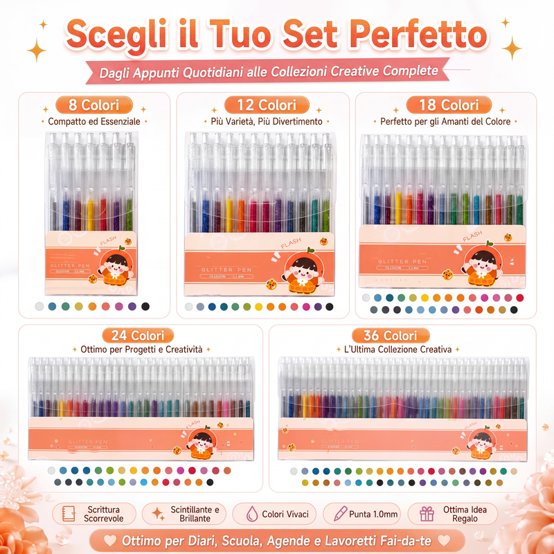 ✨ULTIMO GIORNO DI SALDO!!⚡OLTRE 50.000 PEZZI VENDUTI!🎁Set di penne gel glitterate