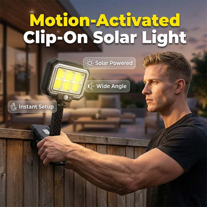 Lampada solare con sensore di movimento e fissaggio a pinza