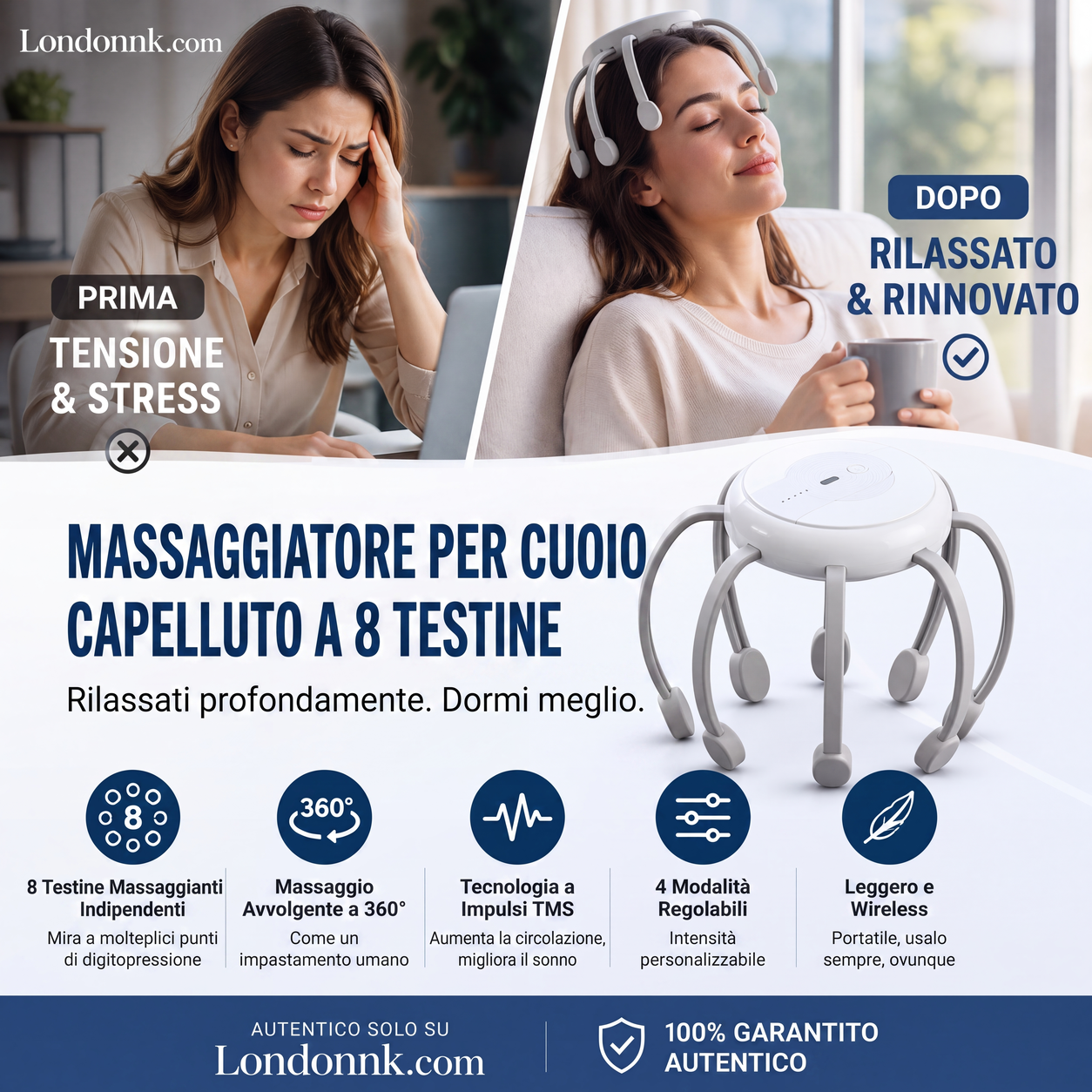 🐙 SCONTO DEL 50% ORA! 💆‍♂️ Massaggiatore Testa Intelligente a Polpo – Impastamento Rilassante, Modalità Multiple e Design Portatile 🔋