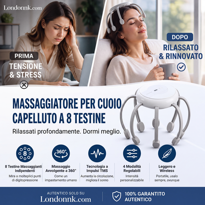 🐙 SCONTO DEL 50% ORA! 💆‍♂️ Massaggiatore Testa Intelligente a Polpo – Impastamento Rilassante, Modalità Multiple e Design Portatile 🔋