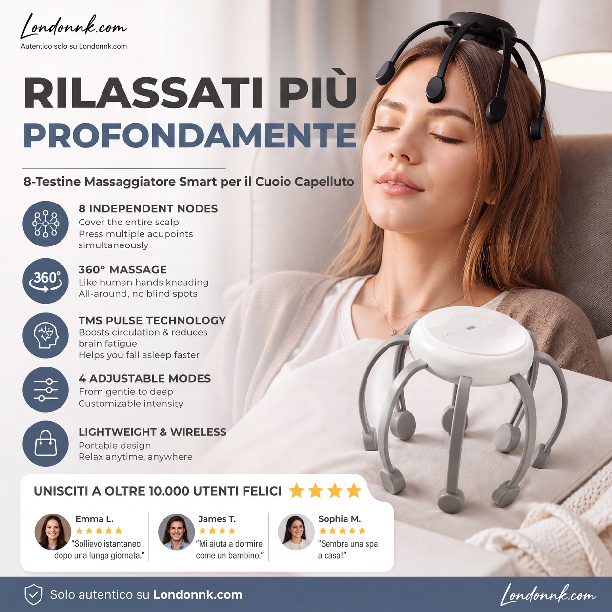 🐙 SCONTO DEL 50% ORA! 💆‍♂️ Massaggiatore Testa Intelligente a Polpo – Impastamento Rilassante, Modalità Multiple e Design Portatile 🔋