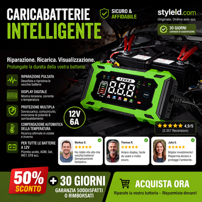 🔥Offerta a tempo limitato - Caricabatteria auto intelligente da 12V, 6A con funzione di riparazione a impulsi