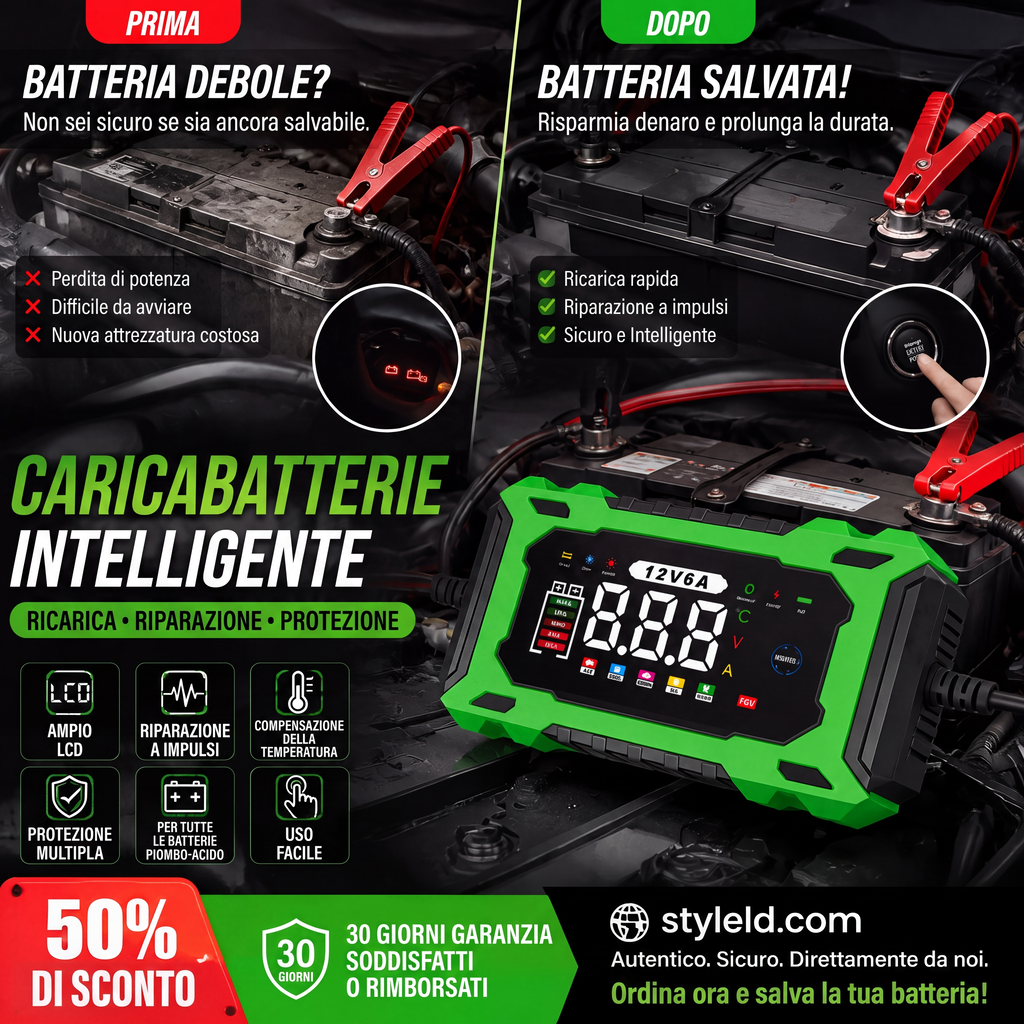 🔥Offerta a tempo limitato - Caricabatteria auto intelligente da 12V, 6A con funzione di riparazione a impulsi
